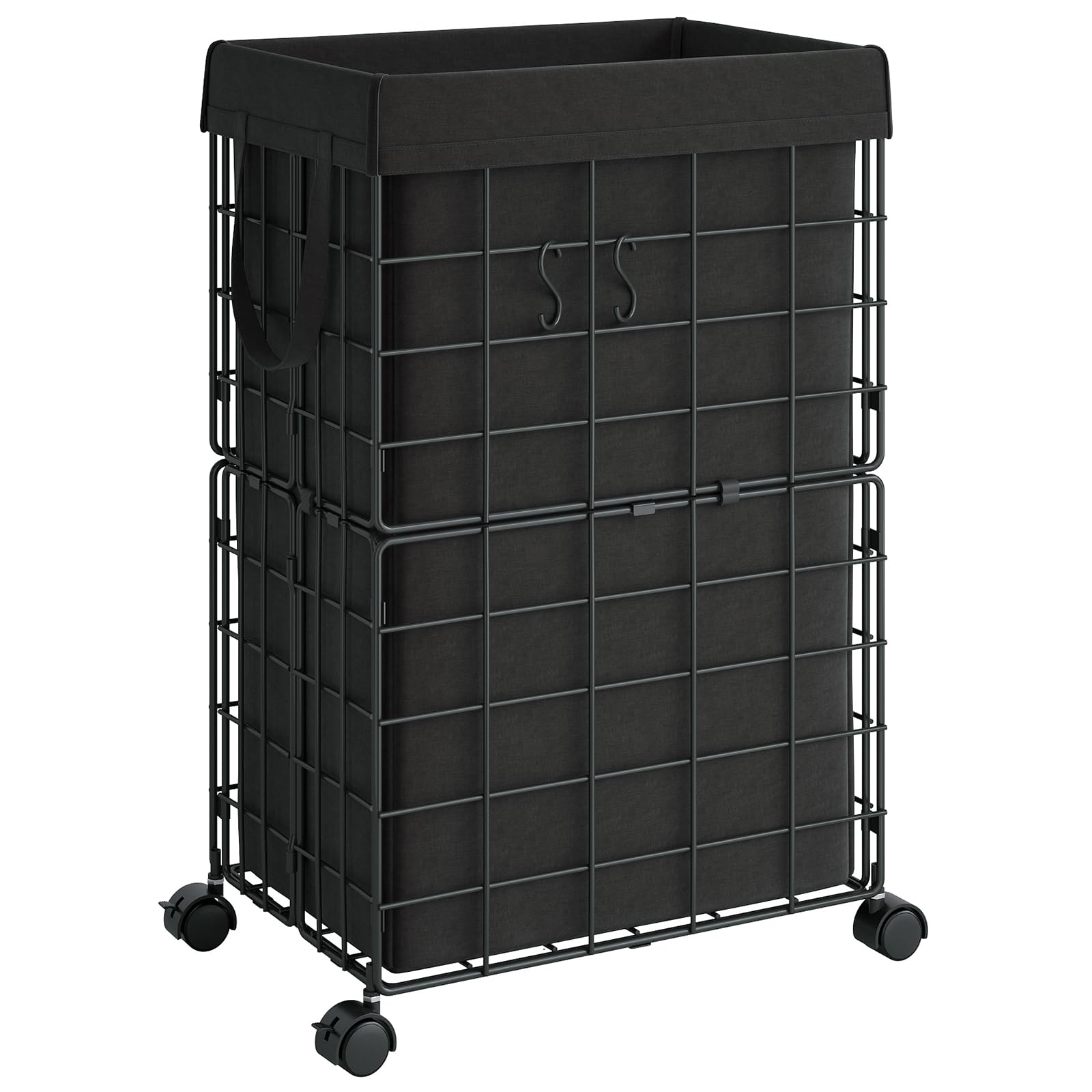 ELYKEN Laundry Hamper with Wheels, Durable Metal Wire Frame with Removable 70L/18.8Gal Capacity Inner Bag, Rolling Laundry Basket with Washable Liner Bag for Bathroom, Black