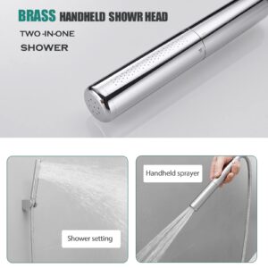 Homipro Chrome Brass 2 In 1 Function High Flow Handheld Shower Head Set High Pressure 7 Inch Chrome Finish Shower Head Sprayer Hand Shower Wand with 59 Inch Hose, Bracket