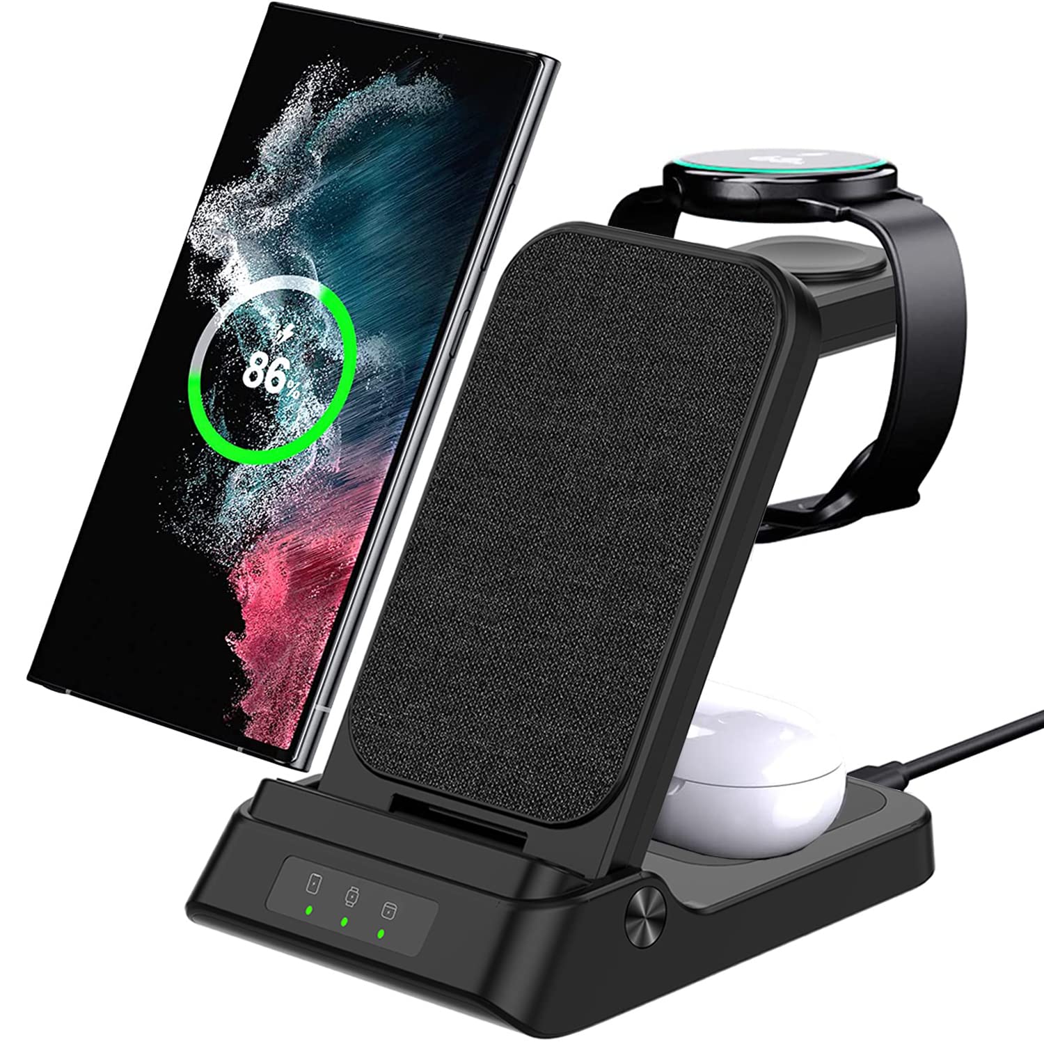 Wireless Charger for Samsung, 3 in 1 Charging Station for Samsung Galaxy S23 Ultra/S22/S21/S20/Note 20/Z Flip 5/Z Fold 5/Buds, Watch Charger for Galaxy Watch 6/5/4/3/Active 2/1