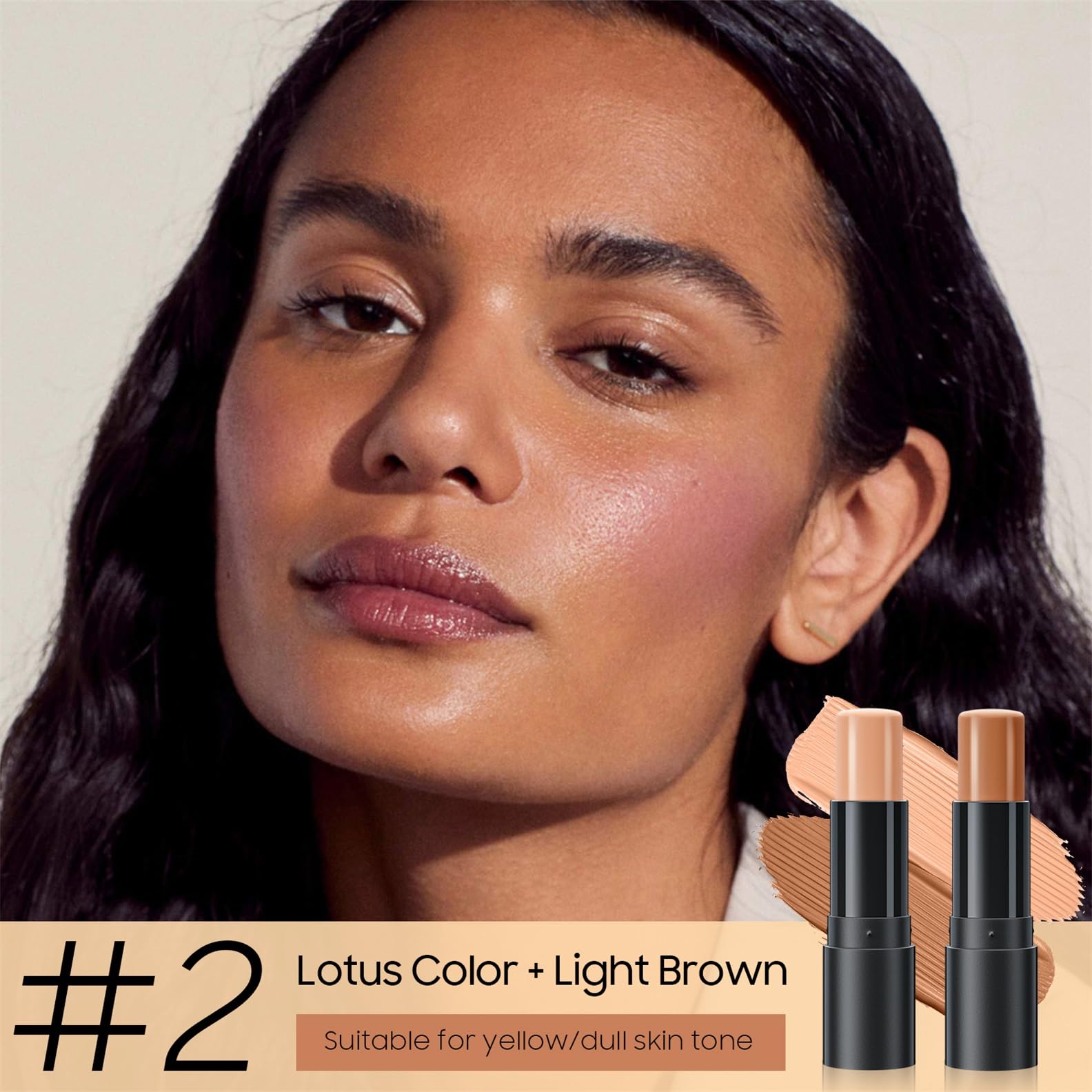 Double-End Highlighter Contour Stick, Cream Contour Stick Makeup Highlighter Stick, Professional Long-Lasting & Waterproof Face Body Contour Makeup Bronzer Stick (02#Lotus Color+ Light Brown)