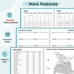 SUNEE Weekly Planner 2023-2024 5.5"x8.3" Weekly & Monthly Daily - from July 2023 - June 2024, A5 Size Calendar Academic Year Planner, Hardcover,Pocket,100 GSM Paper,Monthly Sticker (Turquoise, A5)