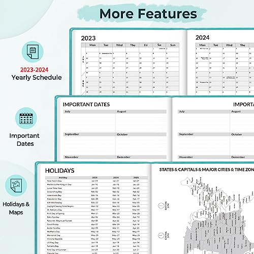 SUNEE Weekly Planner 2023-2024 5.5"x8.3" Weekly & Monthly Daily - from July 2023 - June 2024, A5 Size Calendar Academic Year Planner, Hardcover,Pocket,100 GSM Paper,Monthly Sticker (Turquoise, A5)