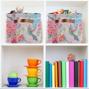 Kigai Flowers Hummingbirds Large Square Storage Basket Bin with Handles 1PCS,Foldable Multi Functional Closet Storage Box Shelf Basket for Storing Toys, Books and Clothes