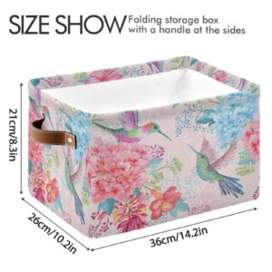 Kigai Flowers Hummingbirds Large Square Storage Basket Bin with Handles 1PCS,Foldable Multi Functional Closet Storage Box Shelf Basket for Storing Toys, Books and Clothes