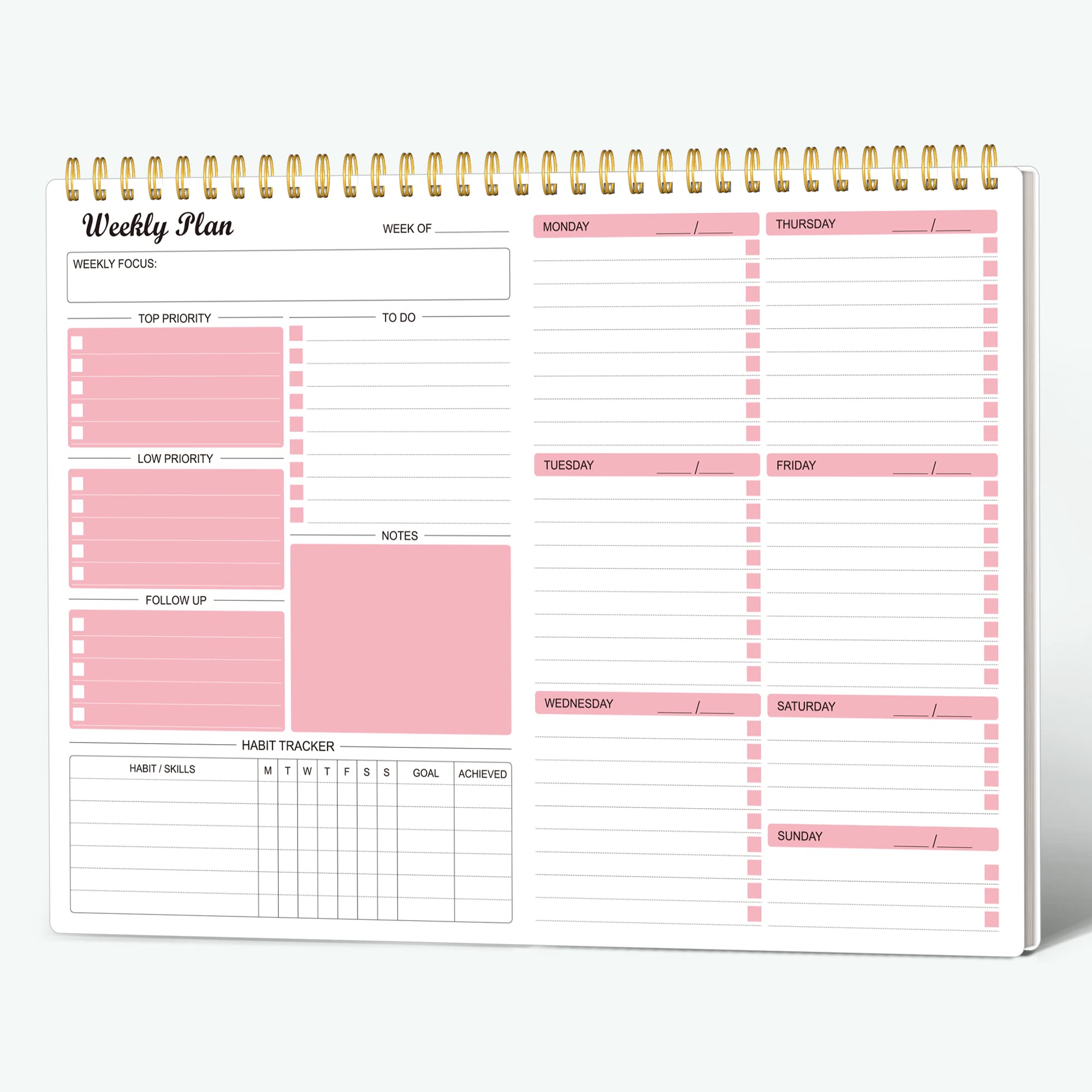 Weekly Planner Notepad Undated Weekly Goals Schedule Planner To Do List Notebook Planning Pad Calendars Organizers Habit Tracker Journal for Man & Women,52 Weeks (8.5x12")