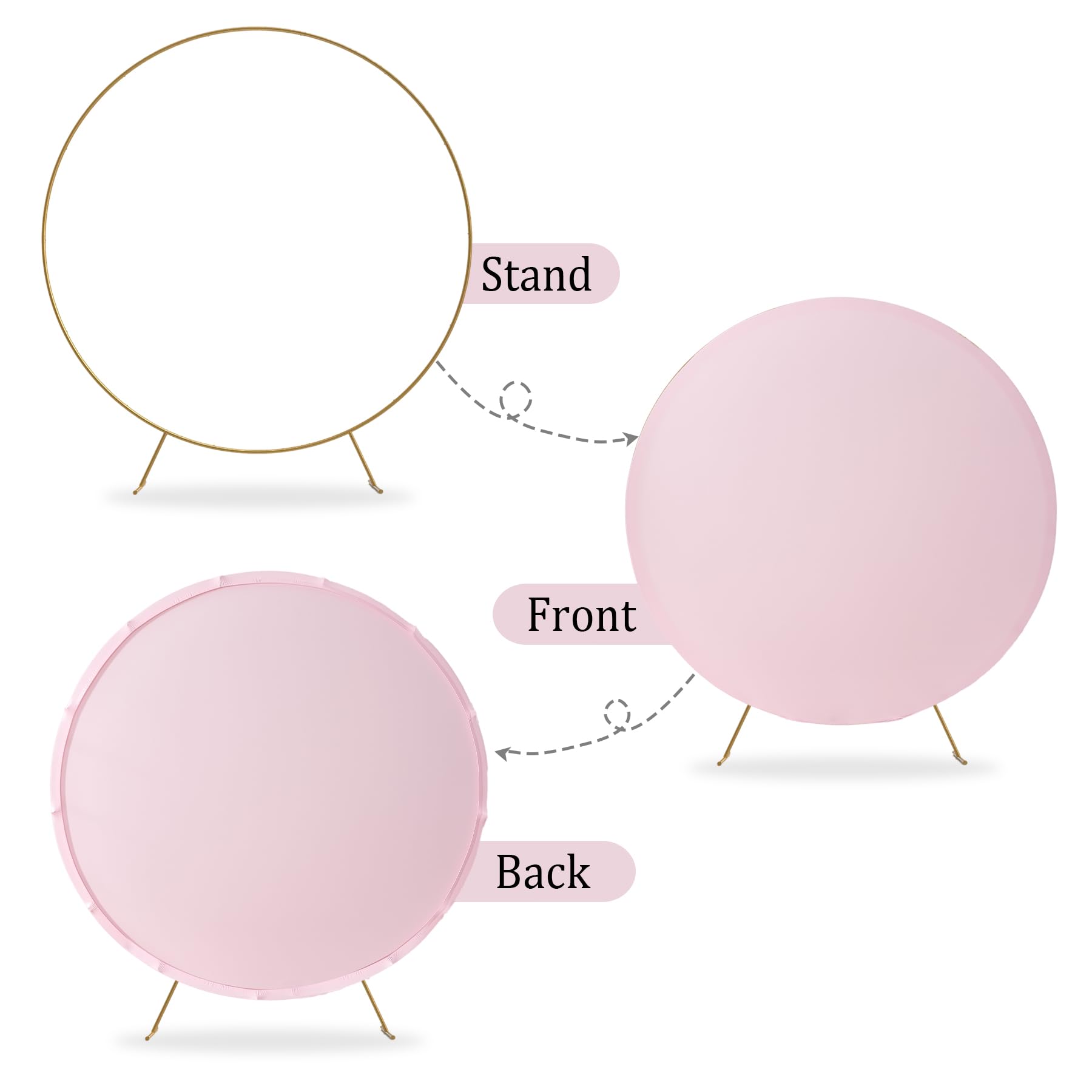 6.5FT Baby Pink Round Backdrop Covers Arch Circle Background Covers for Birthday Party Baby Shower Wedding Background, Suitable for 6ft/6.5ft Circle Stand