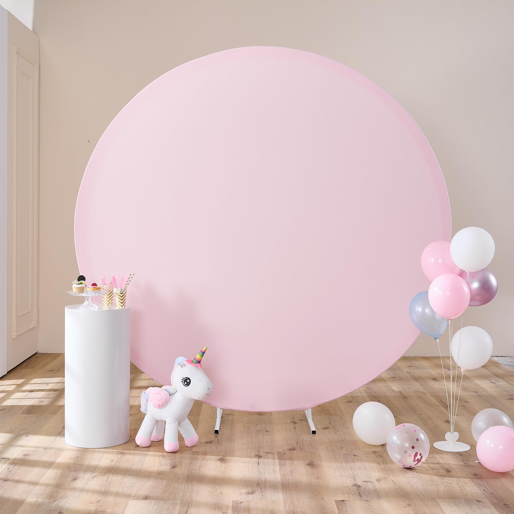 6.5FT Baby Pink Round Backdrop Covers Arch Circle Background Covers for Birthday Party Baby Shower Wedding Background, Suitable for 6ft/6.5ft Circle Stand