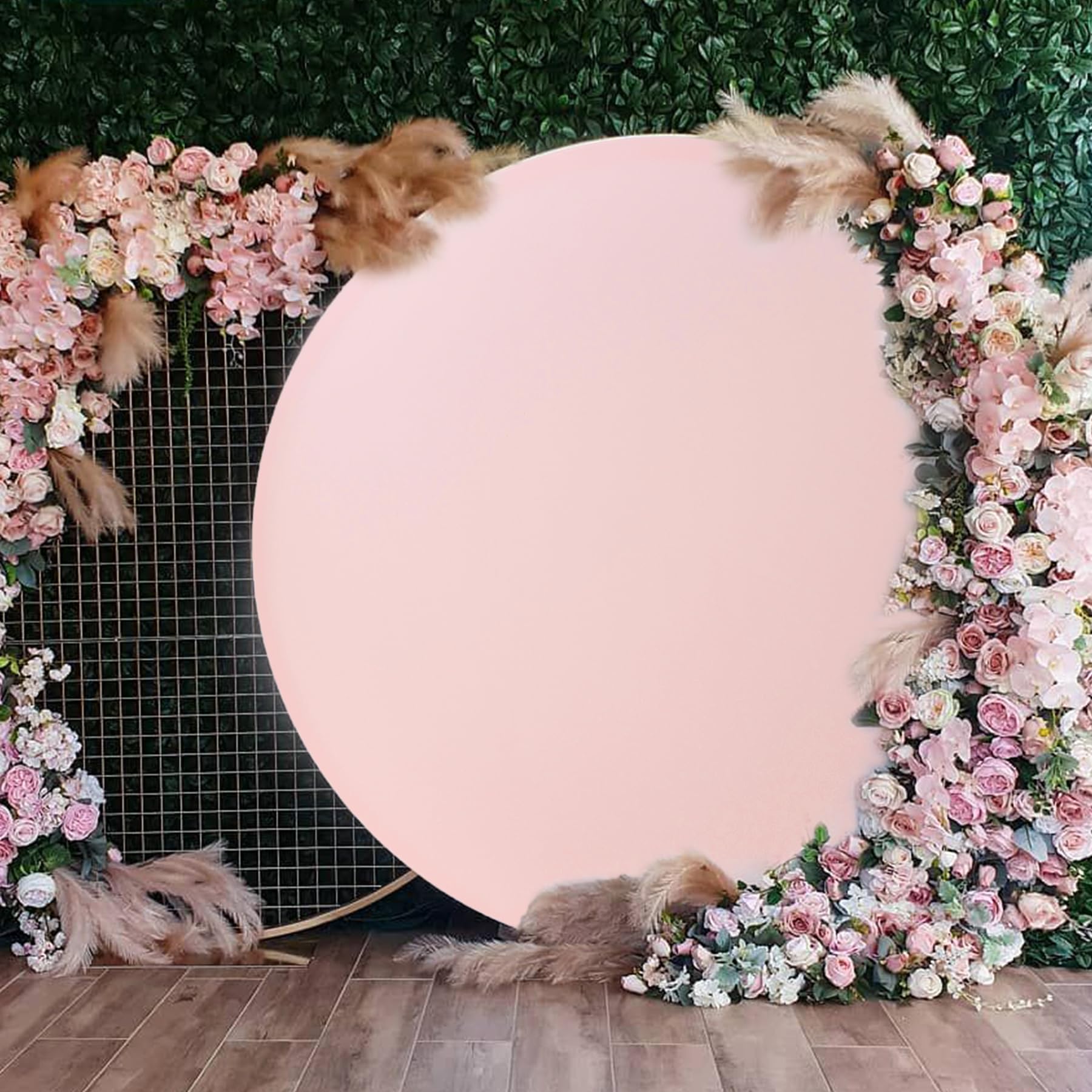 6.5FT Baby Pink Round Backdrop Covers Arch Circle Background Covers for Birthday Party Baby Shower Wedding Background, Suitable for 6ft/6.5ft Circle Stand