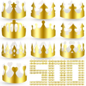 crtiin 500 pcs golden paper crowns bulk party king princess gold crowns hats gold party hats for kids adults birthday celebration baby shower decorations favors, 10 styles