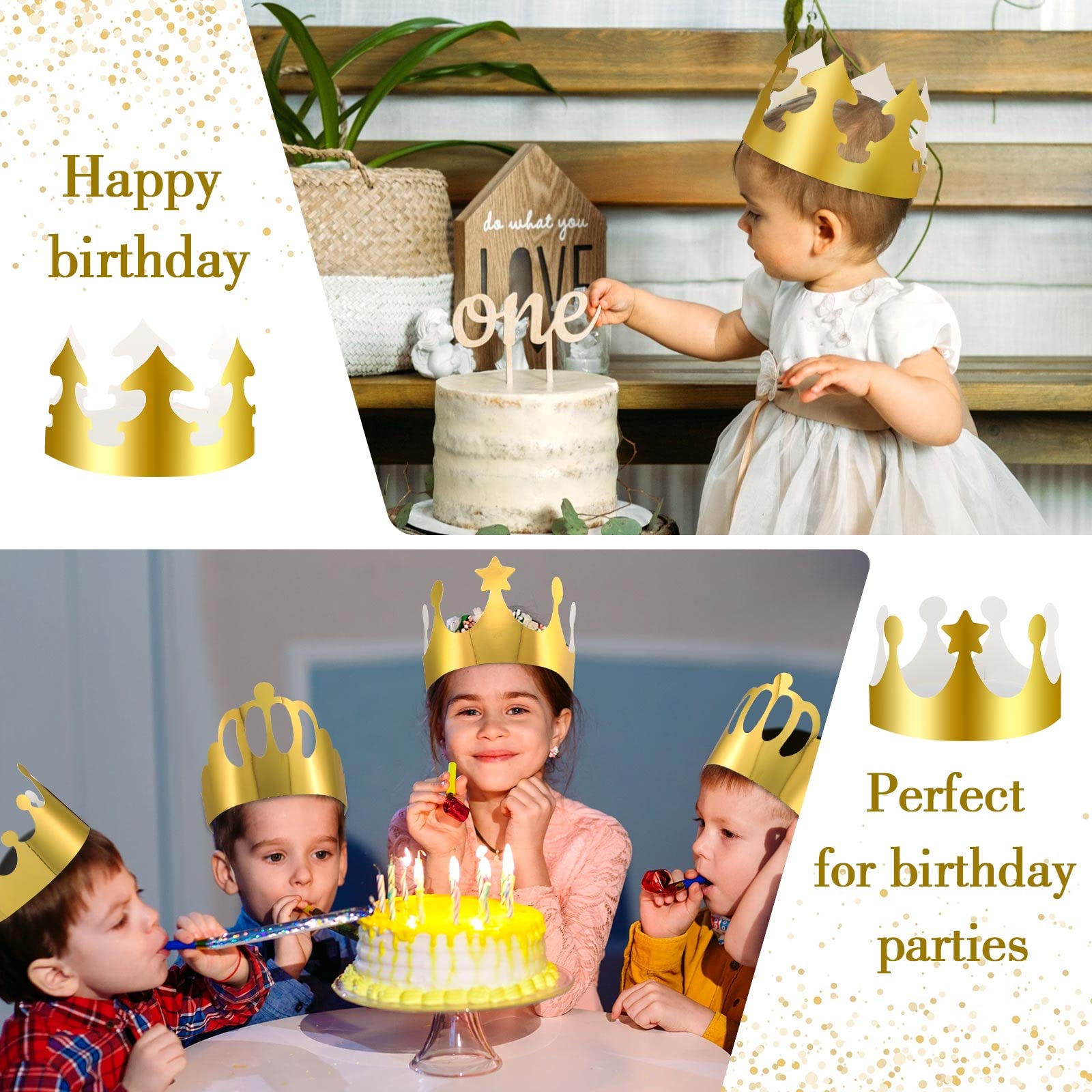 Crtiin 500 Pcs Golden Paper Crowns Bulk Party King Princess Gold Crowns Hats Gold Party Hats for Kids Adults Birthday Celebration Baby Shower Decorations Favors, 10 Styles