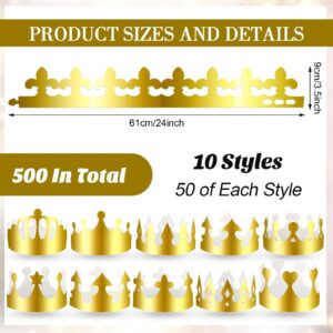 Crtiin 500 Pcs Golden Paper Crowns Bulk Party King Princess Gold Crowns Hats Gold Party Hats for Kids Adults Birthday Celebration Baby Shower Decorations Favors, 10 Styles