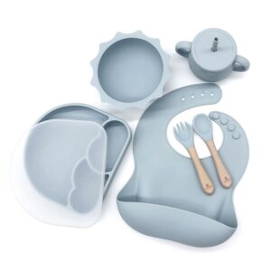 luxekids silicone baby feeding set - 6 pieces toddler utensils set with baby plates and bowls with suction, baby spoons, forks, sippy cup (dark blue)