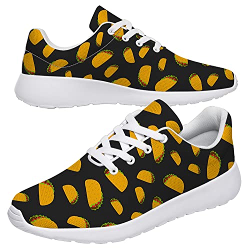 vogiant Funny Shoes Men's Women's Walking Sneakers Tennis Running Shoes Black Tacos Food Pattern Shoes Gifts for Best Friends,Size 7