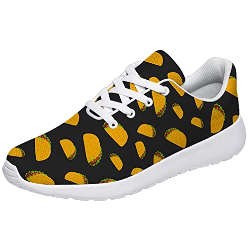 vogiant Funny Shoes Men's Women's Walking Sneakers Tennis Running Shoes Black Tacos Food Pattern Shoes Gifts for Best Friends,Size 7