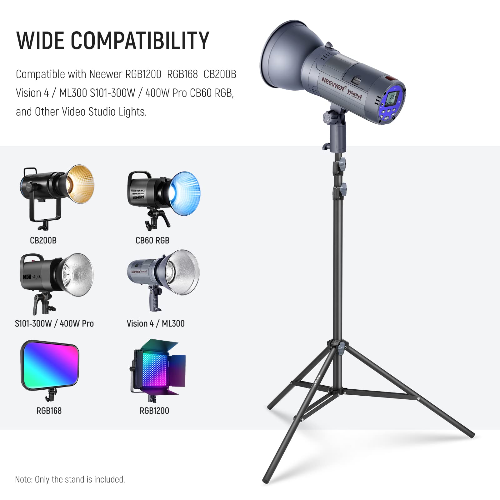 NEEWER Photography Light Stand 2.85-6.6ft/87-200cm, Spring Loaded Aluminum Tripod Stand with ø28mm Thicker Tube Diameter for Ring Light/LED Light/Strobe Flash/Softbox, Max Load 22lbs, ST-200