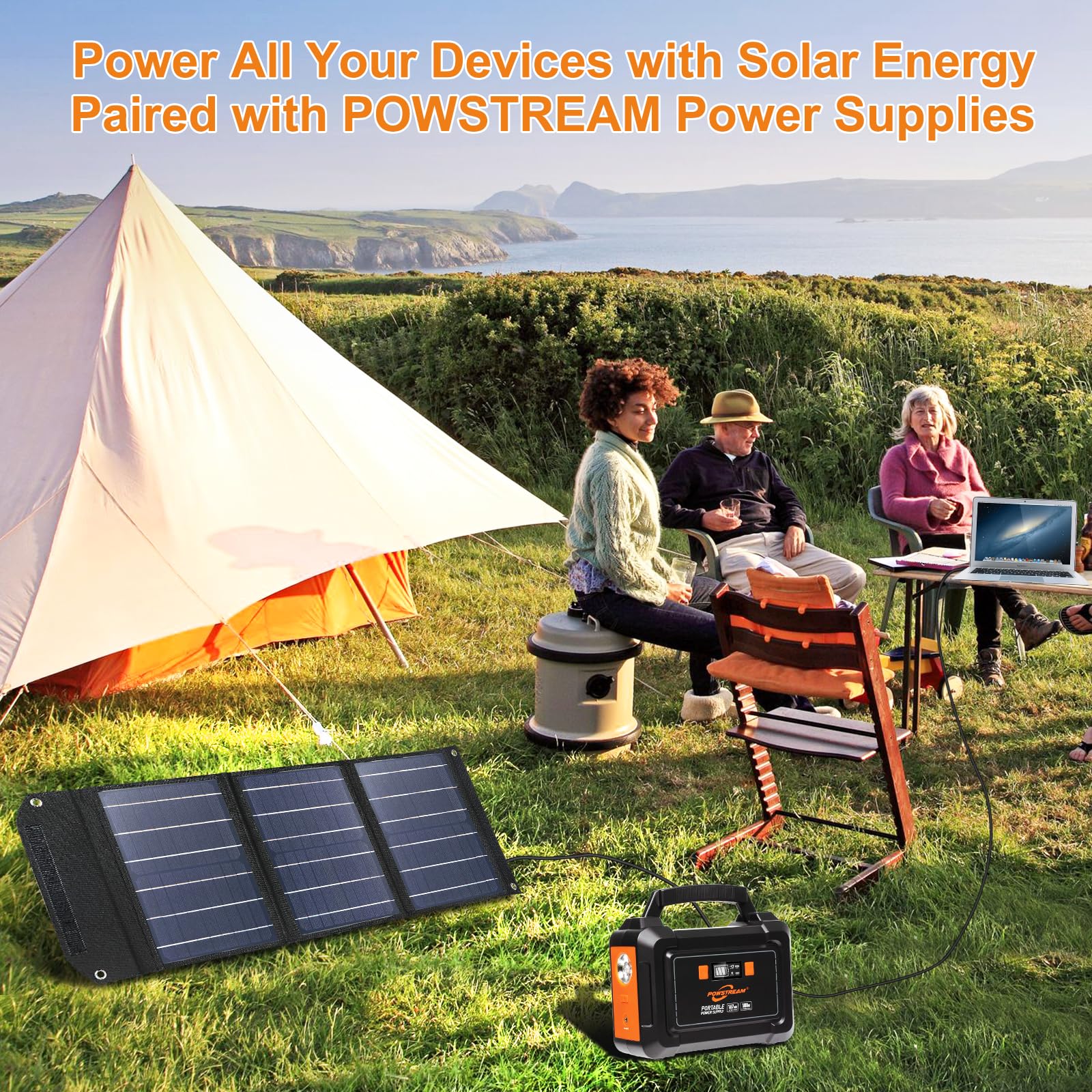 POWSTREAM 30W Portable Foldable Solar Panel with QC3.0 USB Ports & Changeable 10-in-1 DC Head for Power Station Generator Cell Phone iPad Laptop Outdoor Camping RV Trip Home Energy Conservation