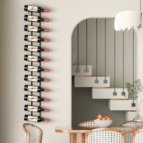 JKsmart Wine Rack Wall Mounted for 24 Bottles, Metal Adjustable Wall Wine Rack, Freely Spliceable Hanging Wine Holder for Kitchen Pantry Bar Wine Cellar,Black