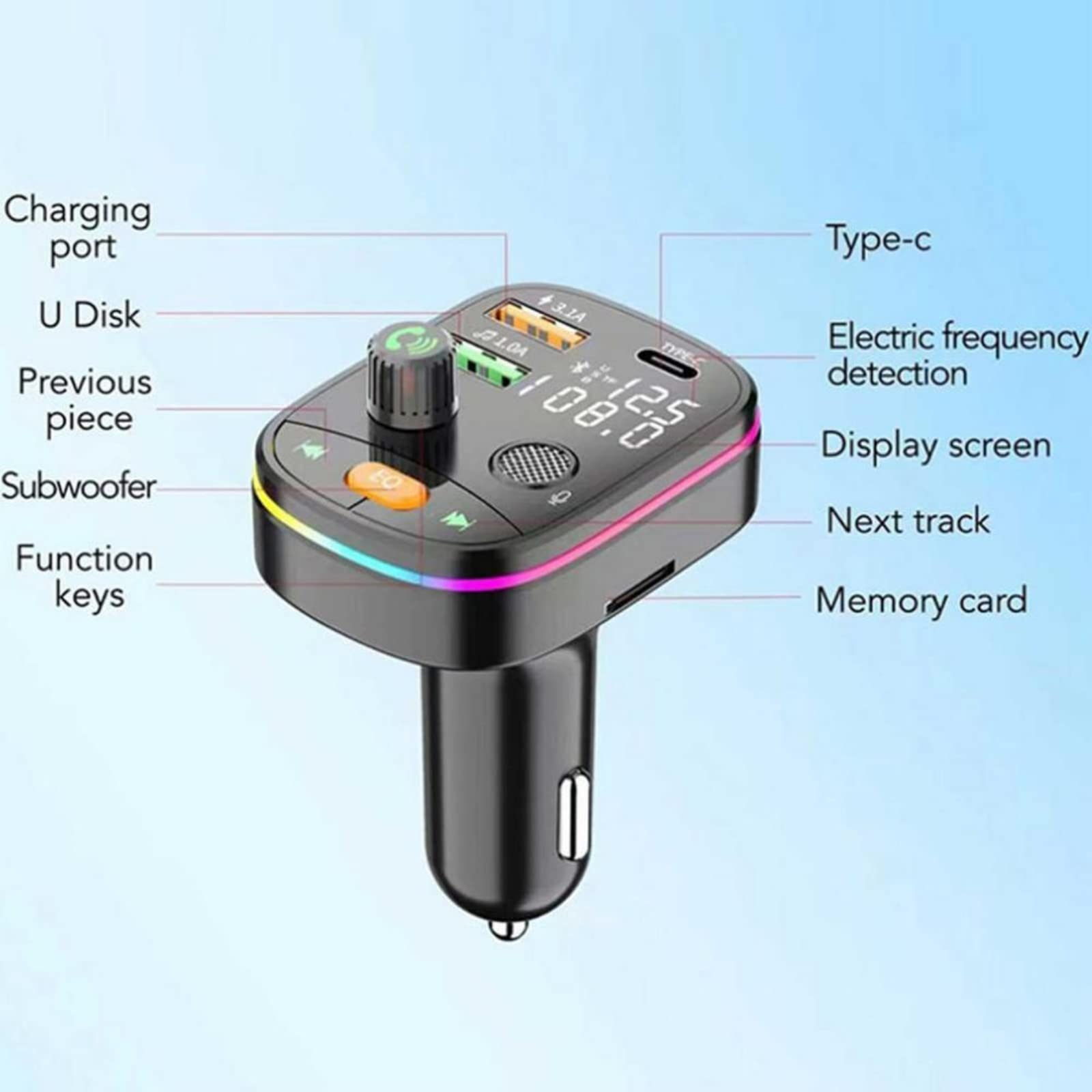 Bluetooth 5.0 FM Transmitter for Car - Cigarette Lighter Aux Port Car Wireless MP3 Adapter with Microphone HiFi Bass Sound Music Adaptor Radio Transmitter & USB PD Fast Charging Port car Accesories