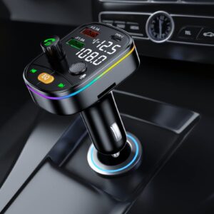 Bluetooth 5.0 FM Transmitter for Car - Cigarette Lighter Aux Port Car Wireless MP3 Adapter with Microphone HiFi Bass Sound Music Adaptor Radio Transmitter & USB PD Fast Charging Port car Accesories