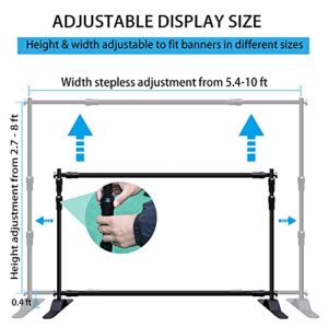 SAPITER Photo Backdrop Banner Stand Kit, Heavy Duty 10 x 8 FT Adjustable Telescopic Tube Back Drop Display Stand, Step and Repeat Stand for Party Photography Trade Show Booth Background, with Clips