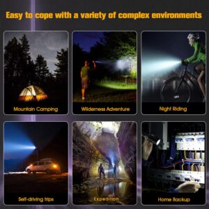 SDKWDH Rechargeable LED Flashlights High Lumens, 150000 Lumens Super Bright Tactical Handheld Flash Light, Powerful Emergency Linternas, Zoomable, Waterproof, Long Lasting, for Hiking Camping Gift