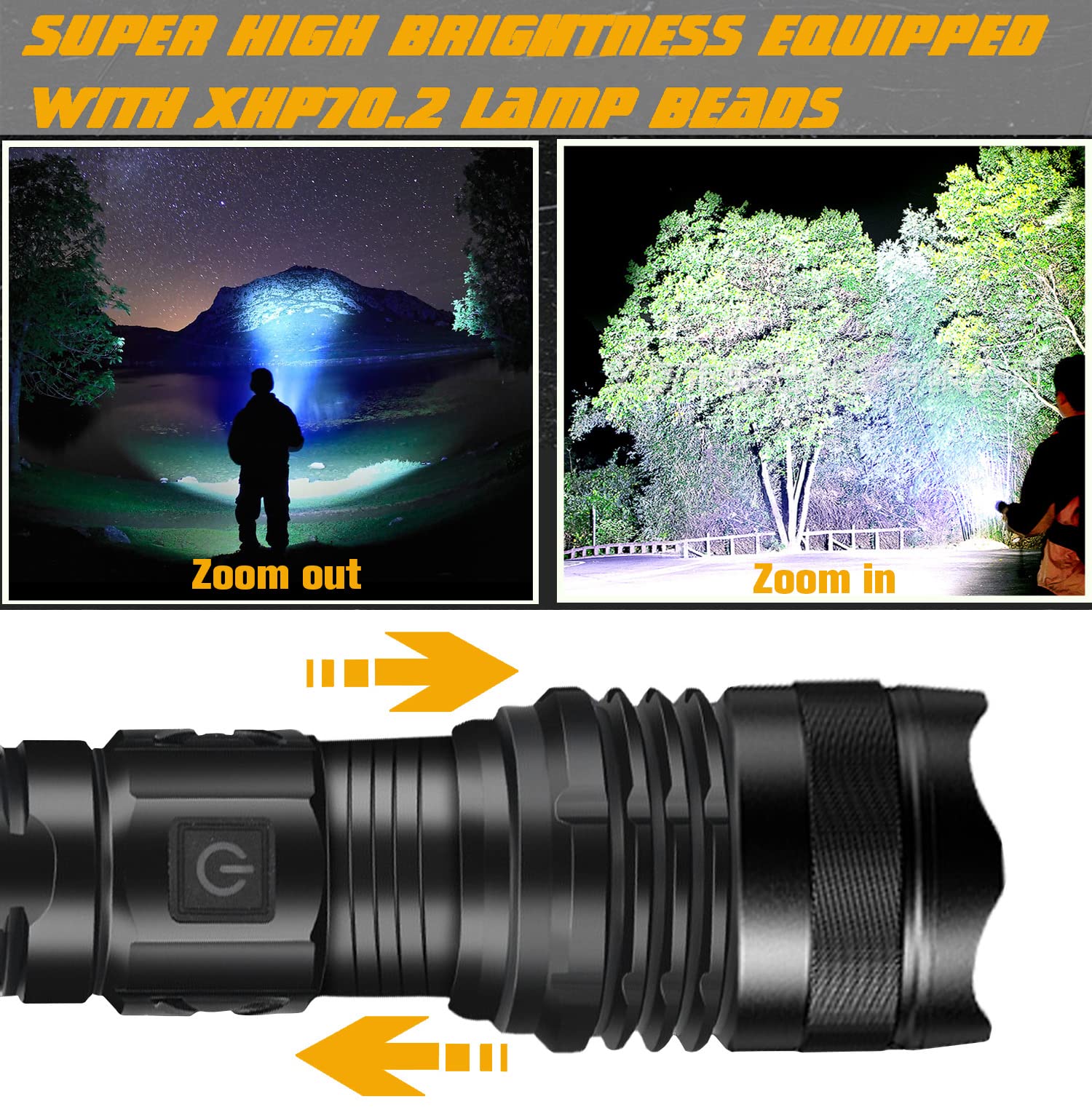 SDKWDH Rechargeable LED Flashlights High Lumens, 150000 Lumens Super Bright Tactical Handheld Flash Light, Powerful Emergency Linternas, Zoomable, Waterproof, Long Lasting, for Hiking Camping Gift