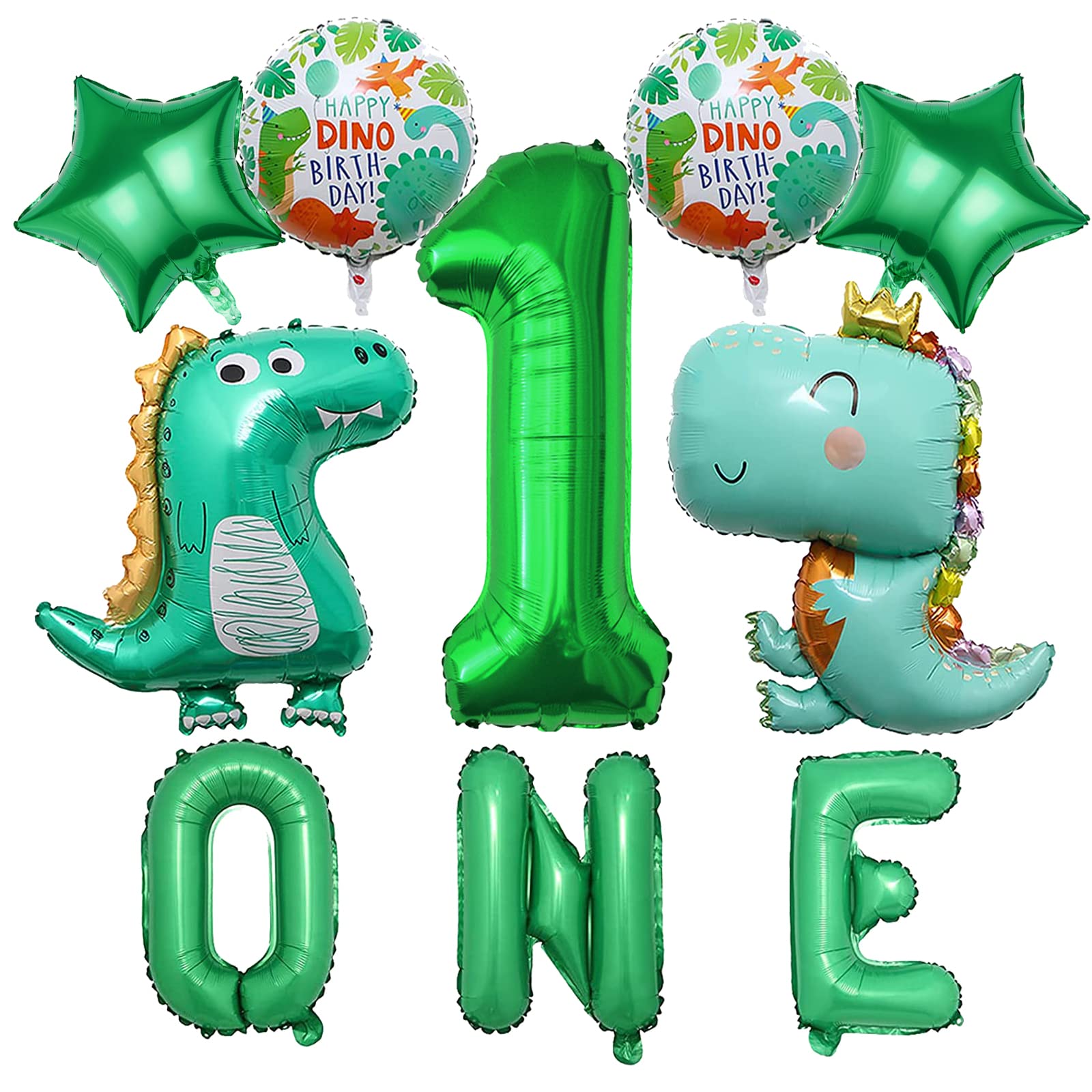 Dinosaur 1st Birthday Party Balloons,32 Inch Big Mylar Foil Number Balloon 1 Green for Baby Shower 1st Birthday Party Decorations,ONE Letter Balloon, Dinosaur Theme Party Decorations 10 Pcs