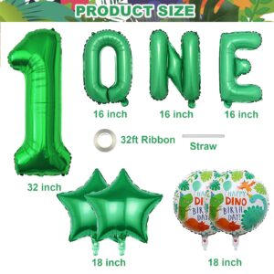Dinosaur 1st Birthday Party Balloons,32 Inch Big Mylar Foil Number Balloon 1 Green for Baby Shower 1st Birthday Party Decorations,ONE Letter Balloon, Dinosaur Theme Party Decorations 10 Pcs