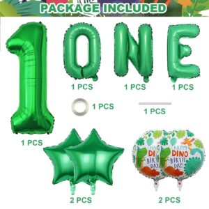 Dinosaur 1st Birthday Party Balloons,32 Inch Big Mylar Foil Number Balloon 1 Green for Baby Shower 1st Birthday Party Decorations,ONE Letter Balloon, Dinosaur Theme Party Decorations 10 Pcs