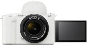 sony alpha zv-e1 full-frame interchangeable lens mirrorless vlog camera with 28-60mm lens - white body