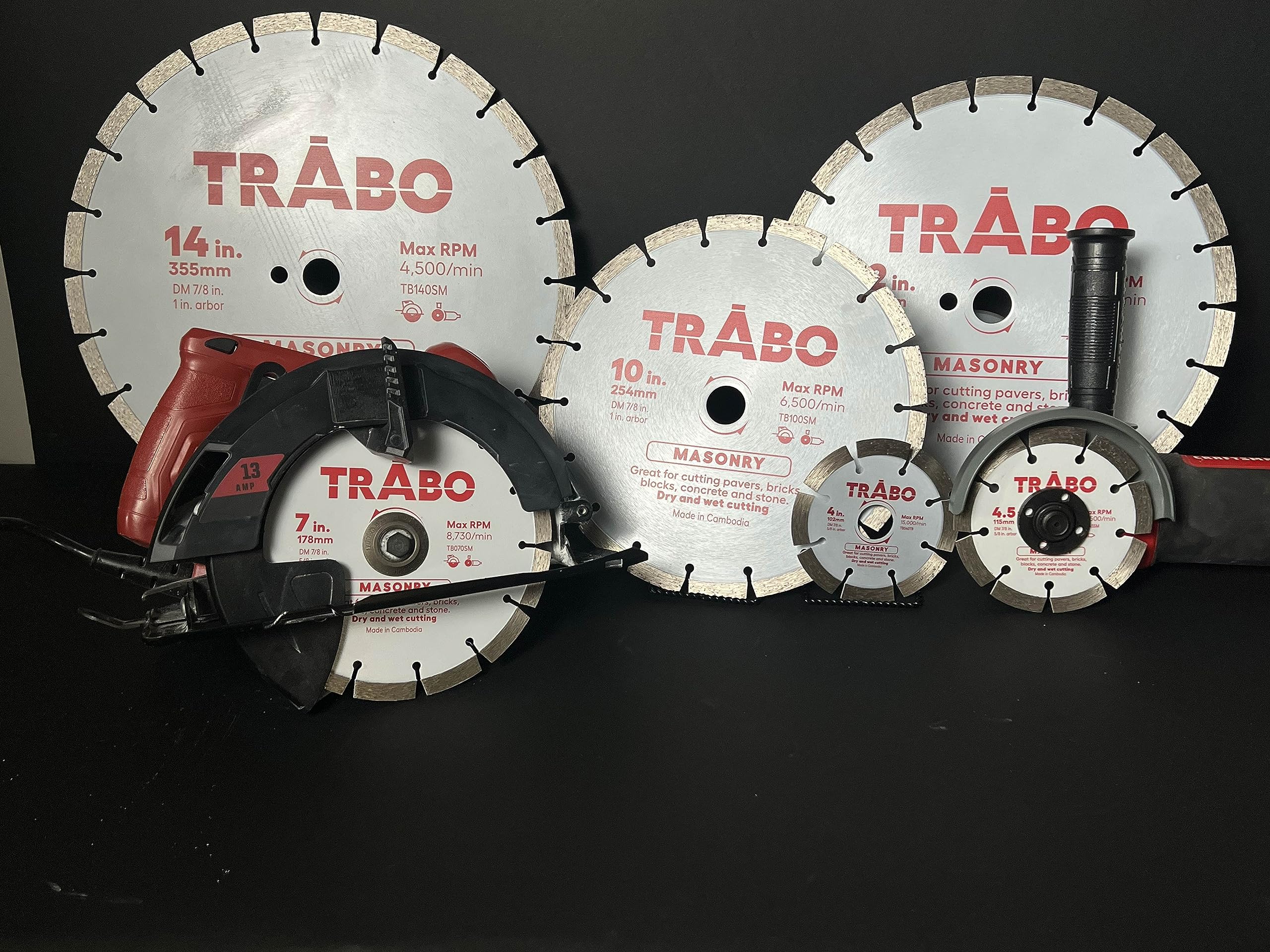 Trabo 7 Inch Masonry Turbo Rim Diamond Metal Bond Blade for Cutting Cement, Pavers, Concrete with Rebar, Natural Stone and More, with 7/8 Inch Arbor with 5/8 Inch Reducer Ring