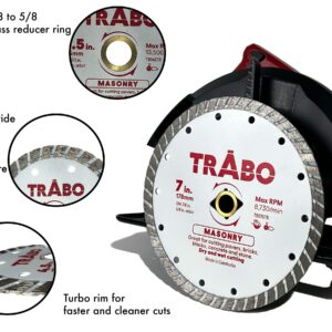 Trabo 7 Inch Masonry Turbo Rim Diamond Metal Bond Blade for Cutting Cement, Pavers, Concrete with Rebar, Natural Stone and More, with 7/8 Inch Arbor with 5/8 Inch Reducer Ring