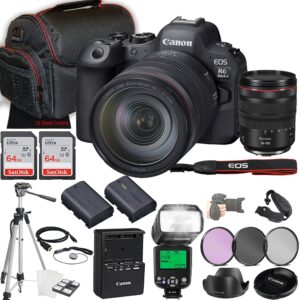 canon eos r6 mark ii mirrorless camera w/rf 24-105mm f/4 l is usm lens + 2x 64gb memory + case + filters + ttl flash + more (30pc bundle)