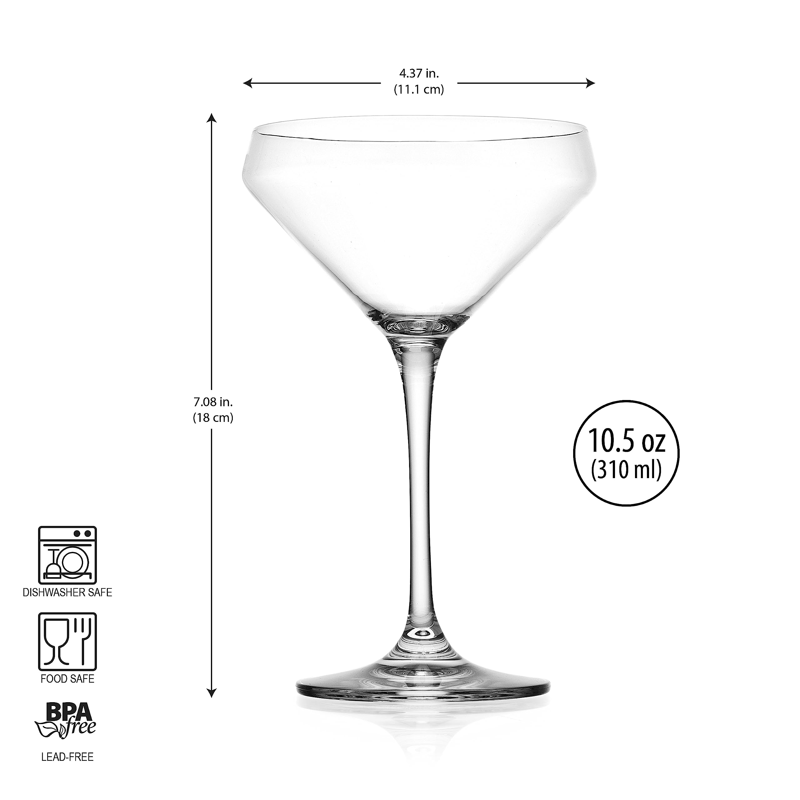 Glaver's Martini Glasses Set of 4 Cocktail Glasses, 10.5 Ounce Stemmed Margarita Glasses, for Bar, Martinis, Cosmopolitan, Gimlet, Elegant Packaging