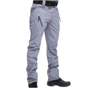 uillui tactical waterproof pants for men flex stretch work pants relaxed fit ripstop cargo pants for outdoor combat hiking gray