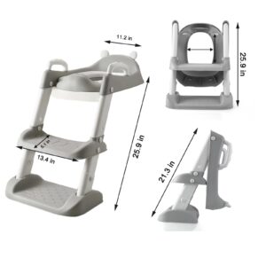 PandaEar Toilet Potty Training Seat with Step Stool Ladder, Comfortable Safe Potty Seat with Anti-Slip Pads Ladder for Kids Boys Girls Toddlers (Grey)