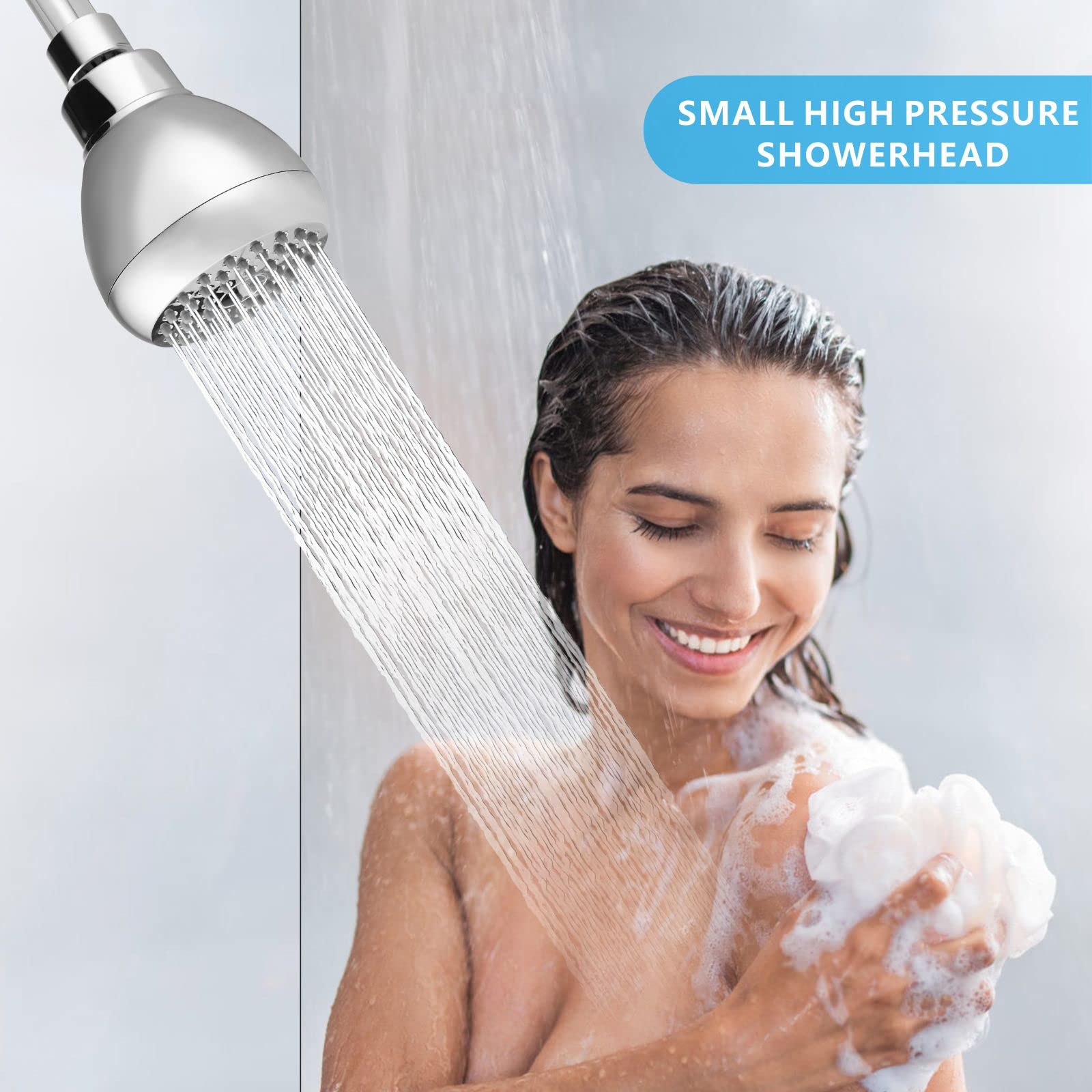 Nuodan High Pressure Shower Head - Powerful Bathroom Pressure Boosting Showerhead - Perfect Universal Replacement for Rain Shower Heads(Chrome)