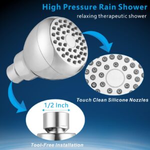 Nuodan High Pressure Shower Head - Powerful Bathroom Pressure Boosting Showerhead - Perfect Universal Replacement for Rain Shower Heads(Chrome)