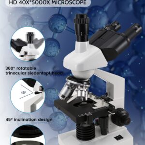 Crspexil 40X-5000X Compound trinocular Microscopes trinocular fo Adults, with 5.0 mp Camera with Microscope Slides 30p, Microscope Accessories, Microscopes Abbe Condenser