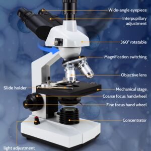 Crspexil 40X-5000X Compound trinocular Microscopes trinocular fo Adults, with 5.0 mp Camera with Microscope Slides 30p, Microscope Accessories, Microscopes Abbe Condenser