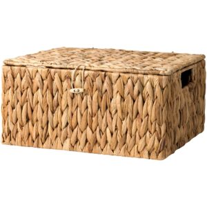 storageworks large water hyacinth baskets for organizing, wicker basket with lid for bathroom, storage basket with lid and built-in handles, 1 pack