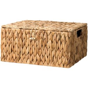 StorageWorks Large Water Hyacinth Baskets for Organizing, Wicker Basket with Lid for Bathroom, Storage Basket with Lid and Built-in Handles, 1 Pack