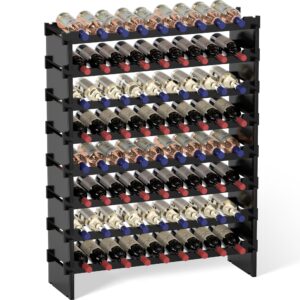 domax wine rack freestanding floor - 8 tiers wine bottle holder 72 bottle stackable wine rack， bamboo wine holder wine storage racks for kitchen, bar, pantry and cellar (black)
