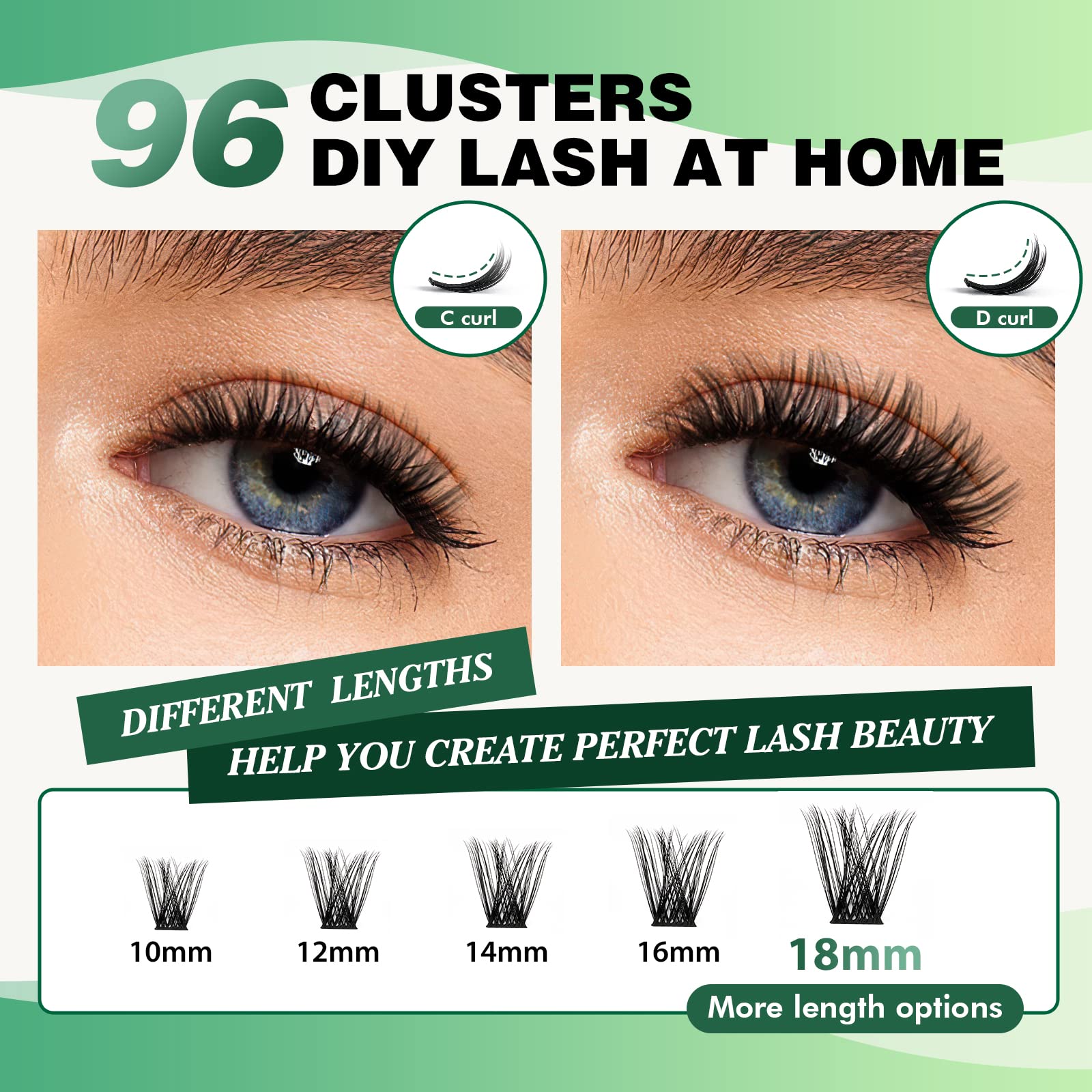 Lash Clusters,96 Pcs Cluster Lashes D Curl 10-18MIX DIY Lash Extensions Eyelash Clusters,KEYYOU Volume Wispy Individual Lashes Soft&Comfortable Easy DIY at Home(Y01,D-10-18MIX)