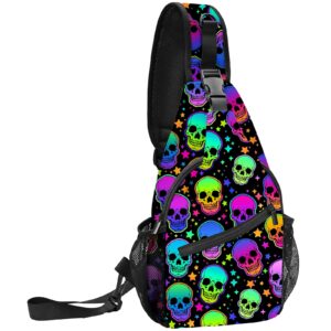 yrebyou skull sling bag for women men crossbody strap backpack lightweight waterproof travel hiking daypack shoulder bag