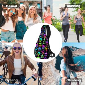 Yrebyou Skull Sling Bag for Women Men Crossbody Strap Backpack Lightweight Waterproof Travel Hiking Daypack Shoulder Bag