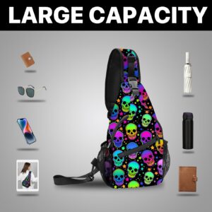 Yrebyou Skull Sling Bag for Women Men Crossbody Strap Backpack Lightweight Waterproof Travel Hiking Daypack Shoulder Bag