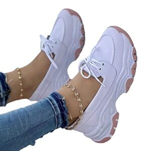 2023 women's platform lace-up trainers, breathable, casual, flat running shoes, fashionable, comfortable, round toe single shoes,white,39