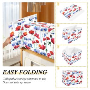 Flradish Poppy Flowers Collapsible Storage Box with Lid Closet Organizer with Handle Washable Stackable