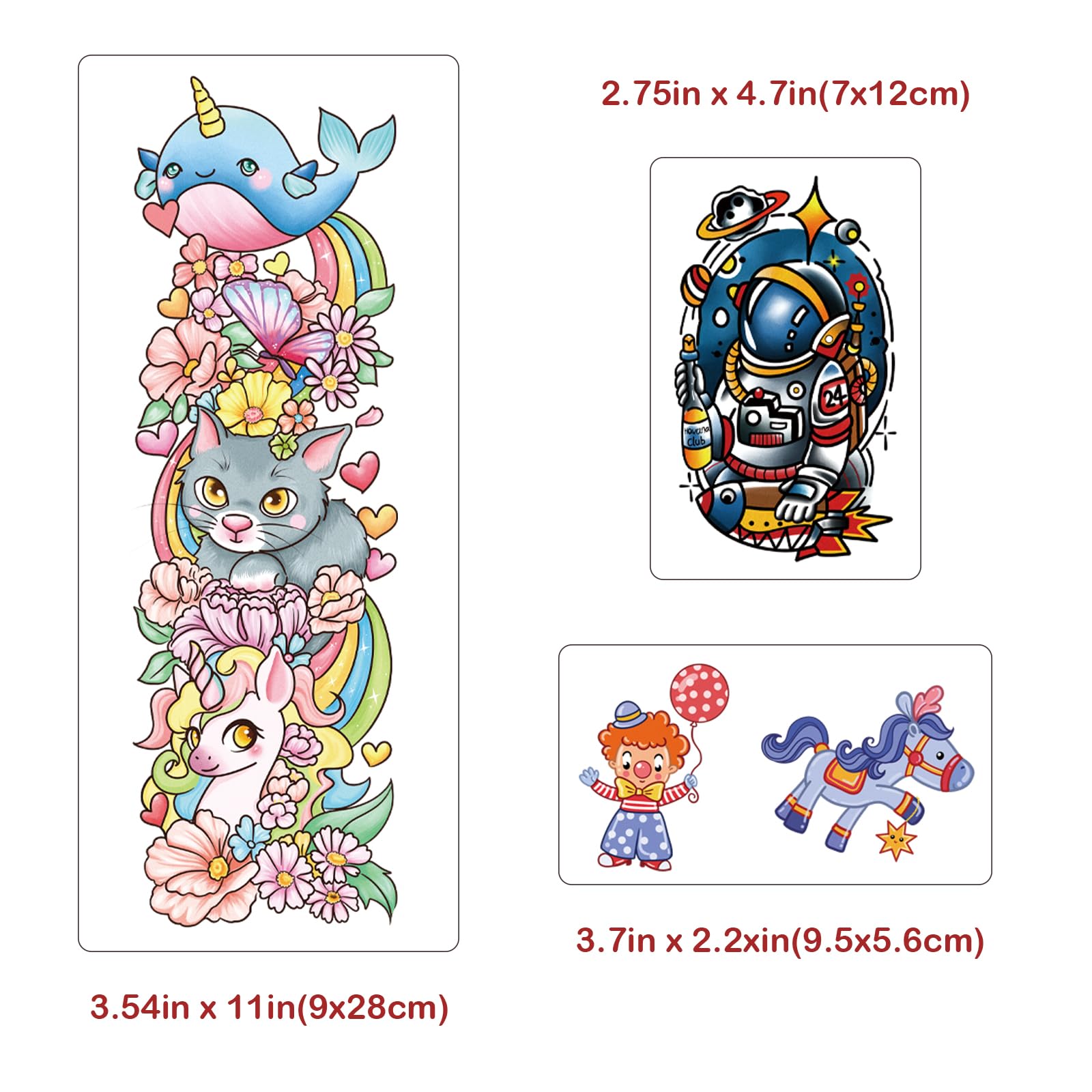 Temporary Tattoo for kids, 52 PCS Fake Tattoos Temporary for Boys Girls, Cute Cat Dinosaur Unicorn Animal Body Arm Tattoos Stickers, Birthday Party Supplies Gifts for 3 4 5 6 7 8 9 Year Old Kids